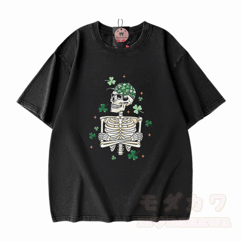 St. Patrick's Day Graphic Modakawa Vintage Washed 100% Cotton T-shirt - Black - 5XL - image 1