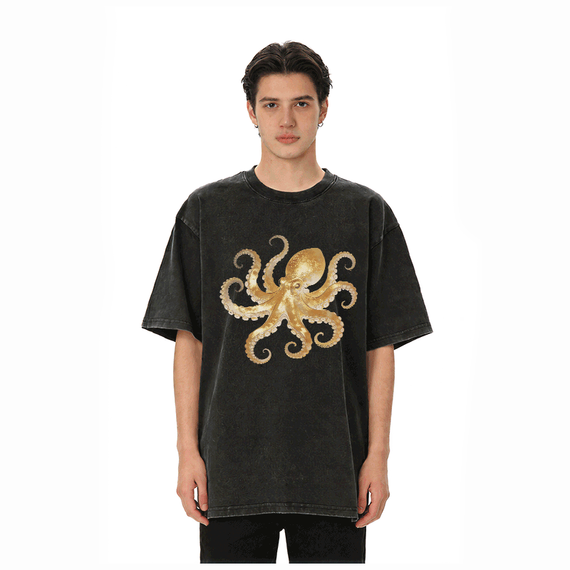 Octopus Graphic Modakawa Vintage Washed 100% Cotton T-shirt - image 1