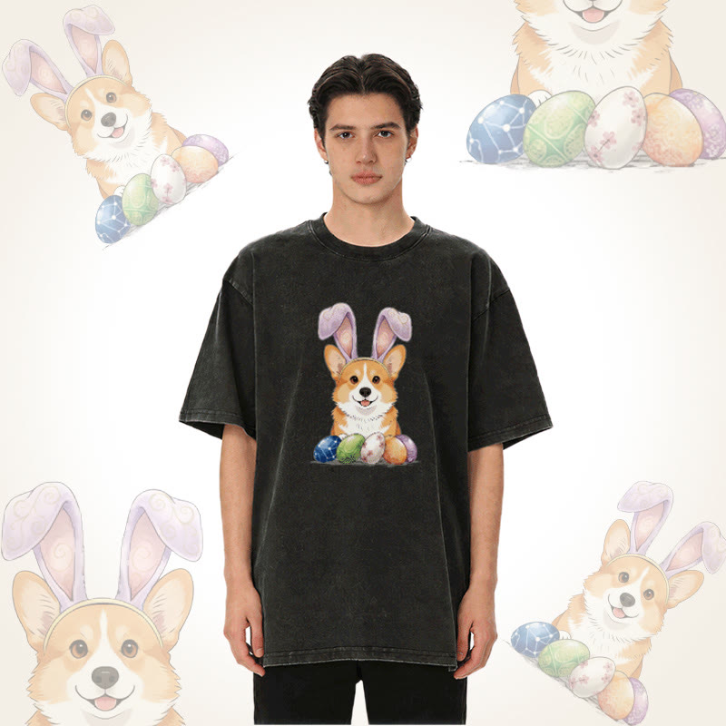 Easter Egg Puppy Graphic Modakawa Unisex Vintage Washed T-shirt - image 1