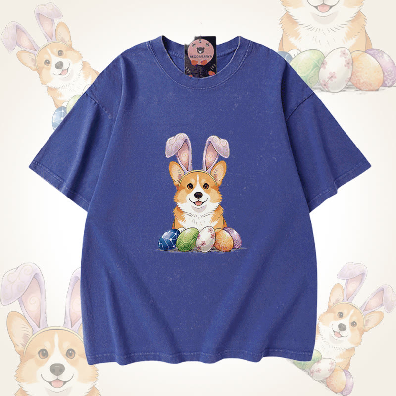 Easter Egg Puppy Graphic Modakawa Unisex Vintage Washed T-shirt - Blue - 5XL - image 4