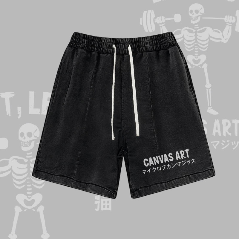 CANVAS ART Letter Graphic Modakawa Vintage Washed Shorts - Black - 3XL - image 1