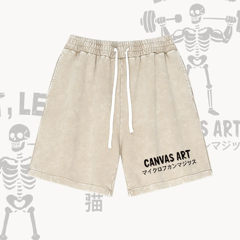 CANVAS ART Letter Graphic Modakawa Vintage Washed Shorts - Apricot - 3XL - image 2