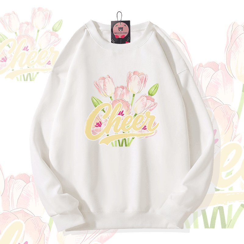 CHEER Tulips Graphic Modakawa Sweatshirt - White - 5XL - image 1