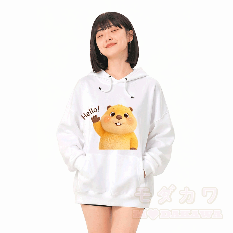 HELLO Capybara Graphic Modakawa Loose Cotton-Blend Hoodie - image 2