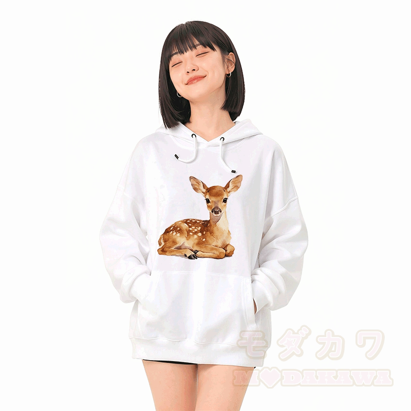 Cute Baby Deer Graphic Modakawa Loose Cotton-Blend Hoodie - image 2