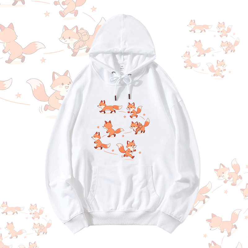 Happy Fox Graphic Modakawa Loose Cotton-Blend Hoodie - White - 5XL - image 1