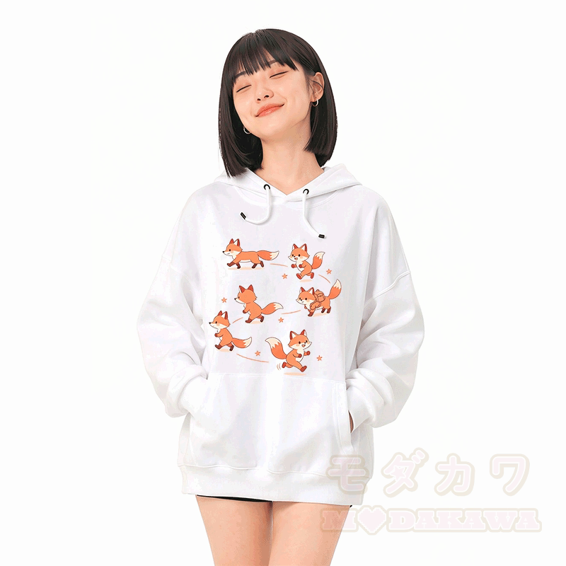 Happy Fox Graphic Modakawa Loose Cotton-Blend Hoodie - image 2