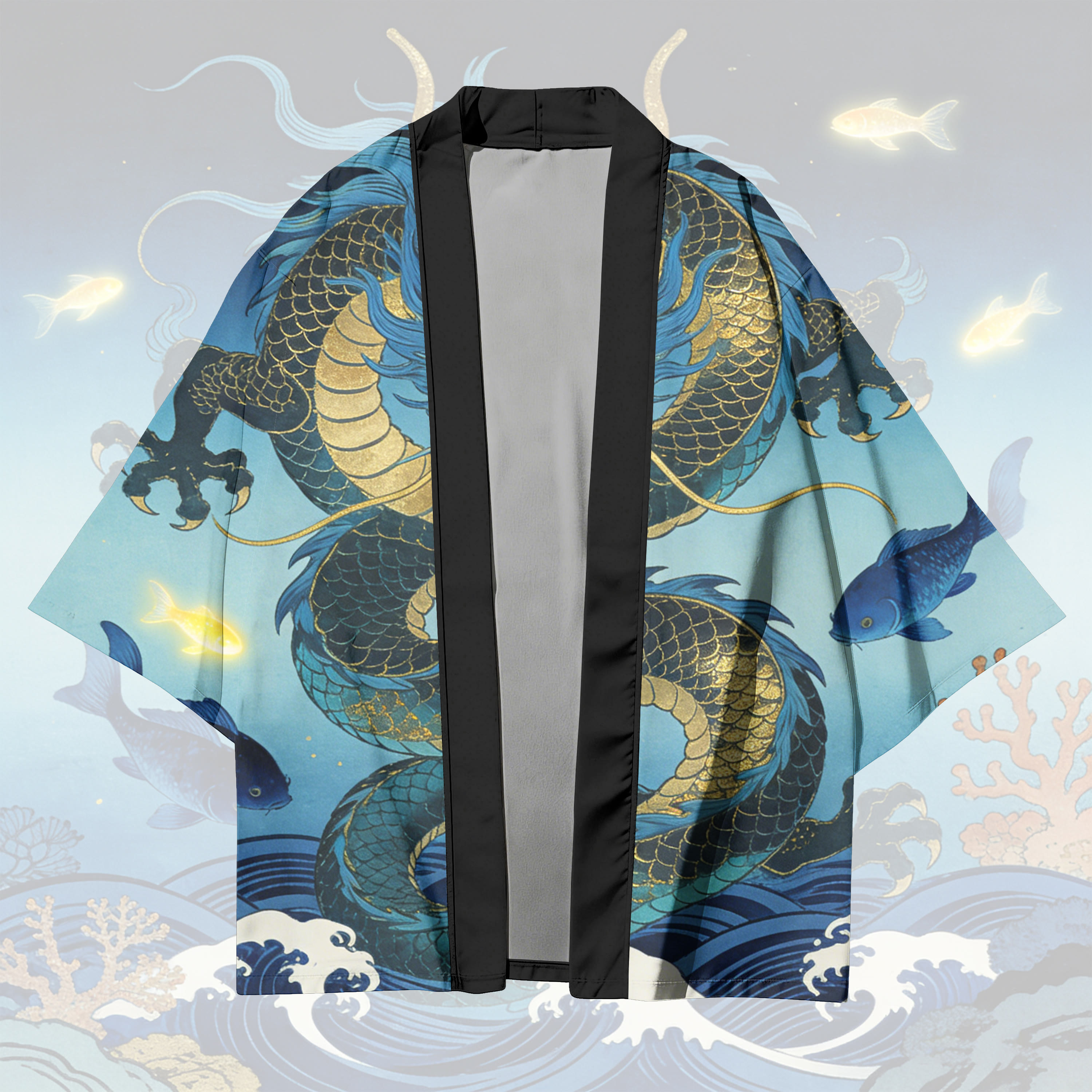 Deep Sea King Dragon Graphic Modakawa Cardigan Kimono Outerwear - image 2