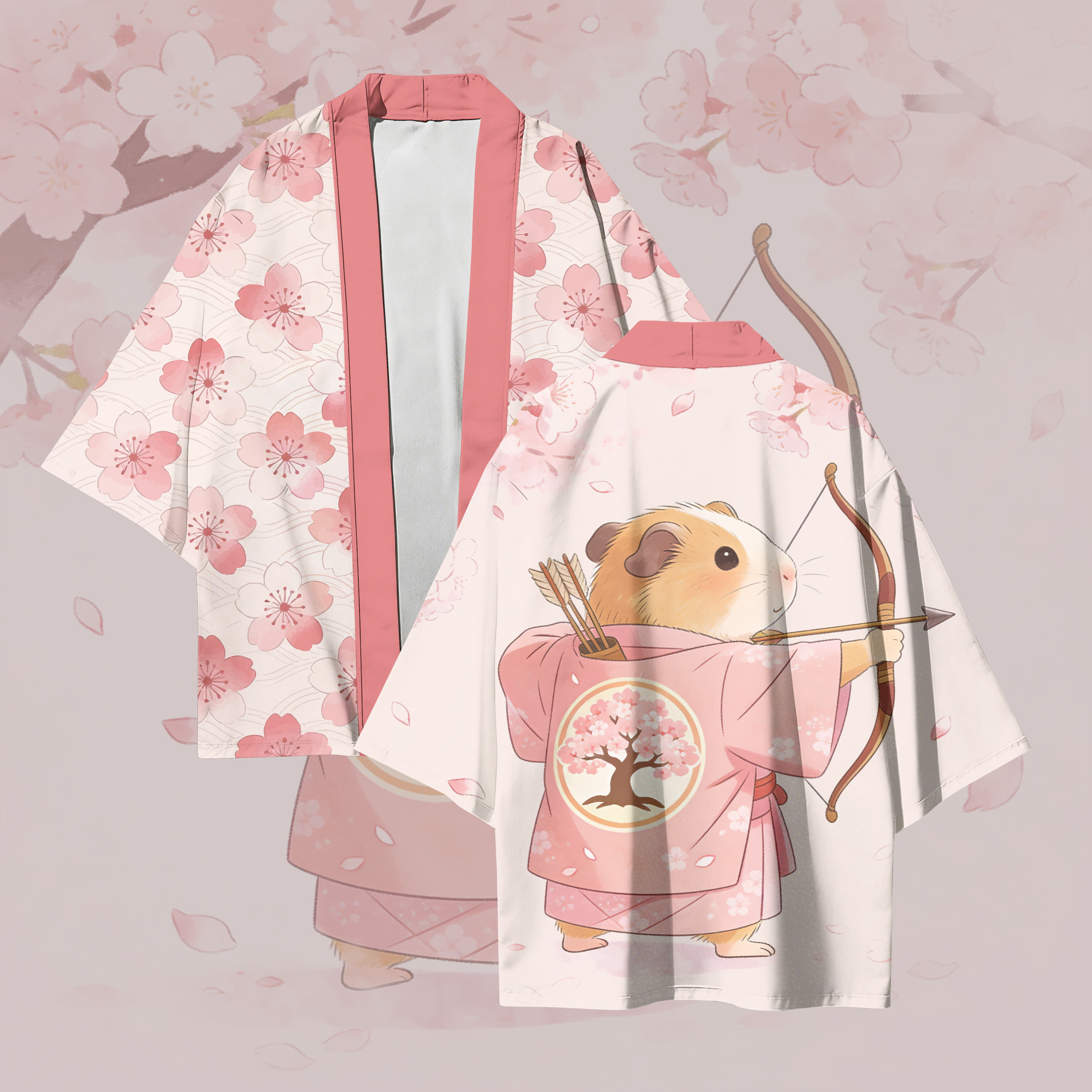 Pufferfish Shooting Arrow Graphic Modakawa Cardigan Kimono Outerwear - Pink - 3XL - image 1