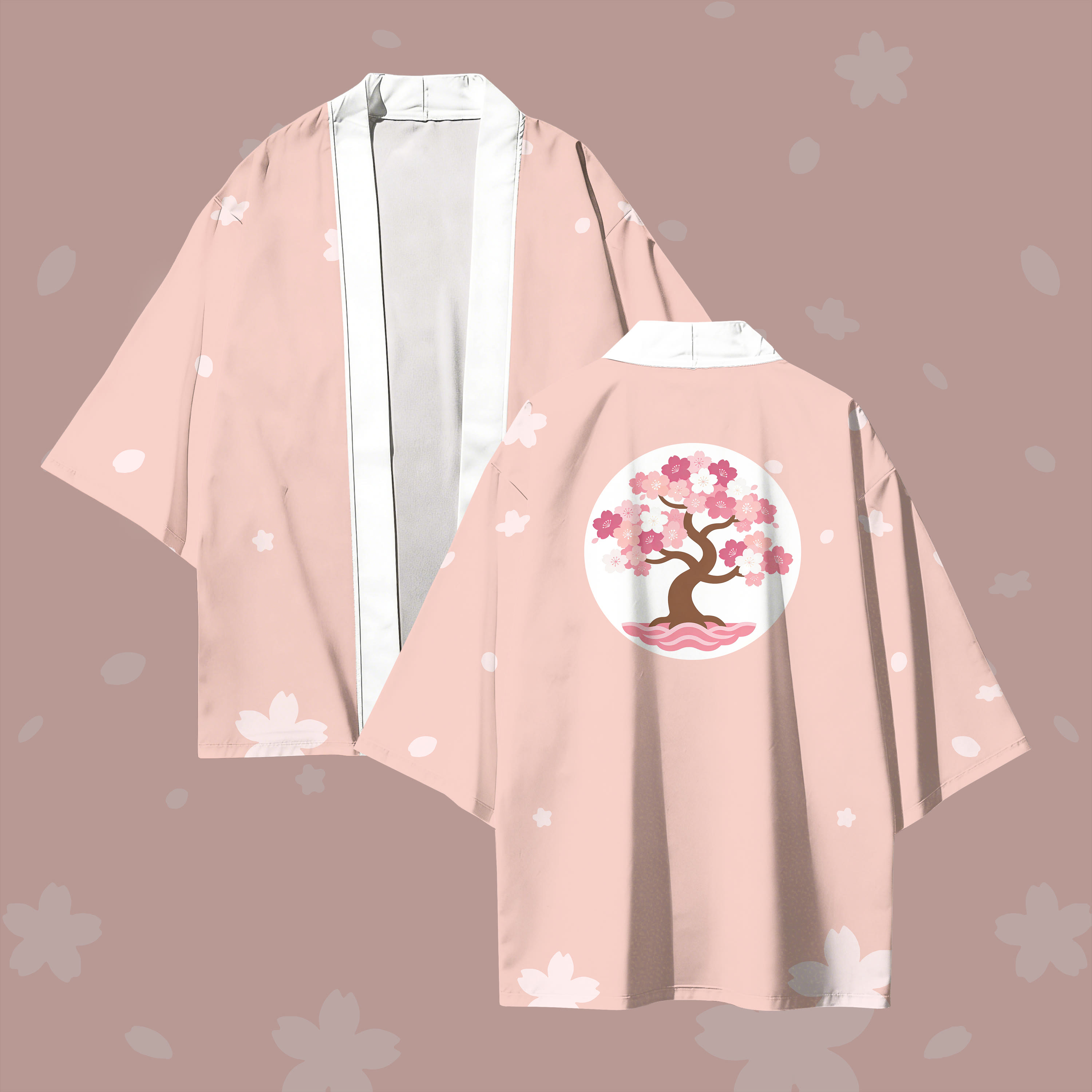 Sakura Flower Graphic Modakawa Cardigan Kimono Outerwear - Pink - 3XL - image 1