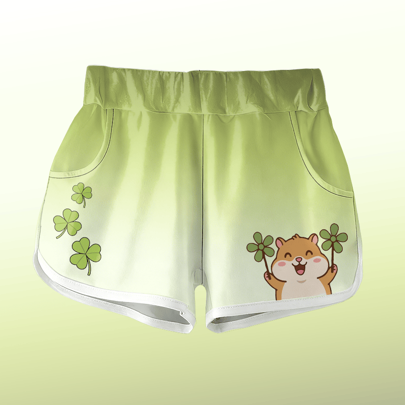 Gradient  Funny Squirrel Graphic Modakawa Shorts - Green - 5XL - image 1