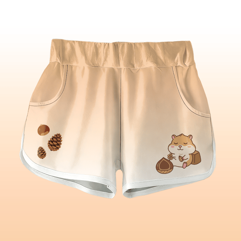 Gradient Pine Cone Squirrel Graphic Modakawa Shorts - Brown - 5XL - image 1
