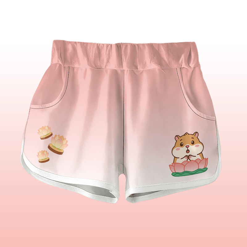 Gradient Squirrel Lotus Graphic Modakawa Shorts - Pink - 5XL - image 1