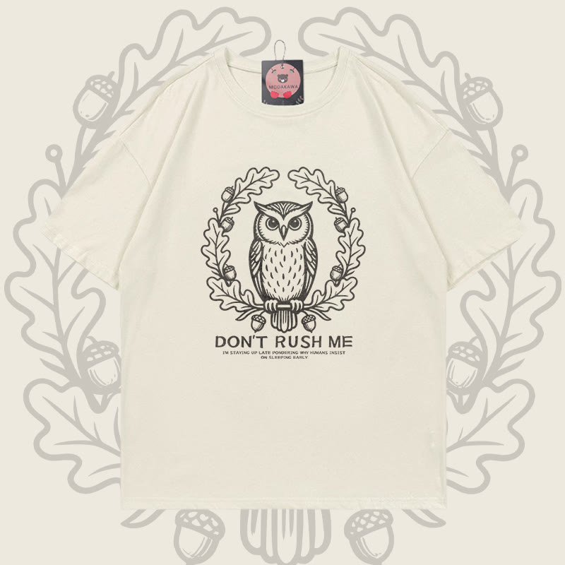 Wise Owl Graphic Modakawa 100% Cotton T-shirt - Light Beige - 5XL - image 3
