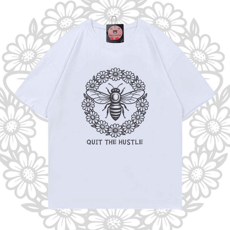 Bee Wreath Graphic Modakawa 100% Cotton T-shirt - White - 5XL - image 2