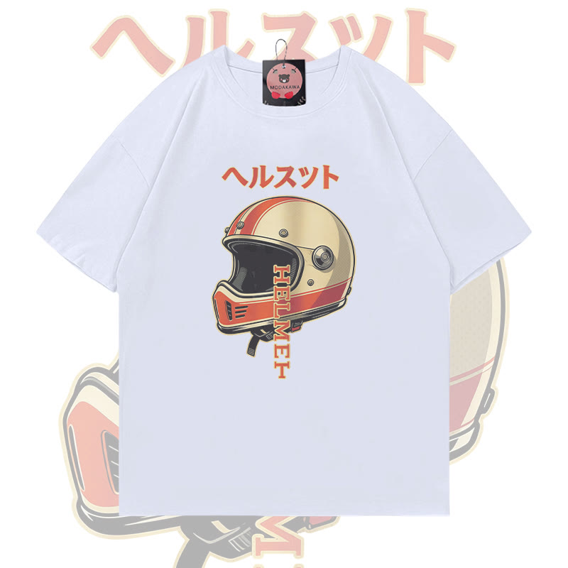 Retro Helmet Graphic Modakawa 100% Cotton T-shirt - White - 5XL - image 2