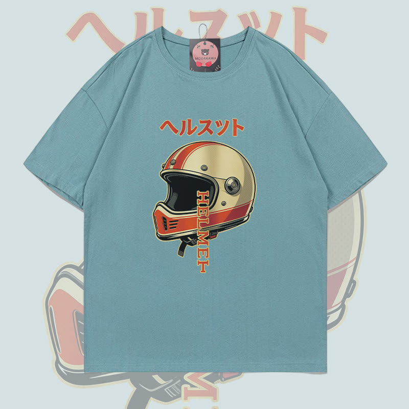 Retro Helmet Graphic Modakawa 100% Cotton T-shirt - Mineral Green - 5XL - image 4