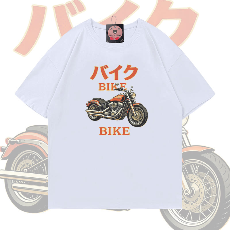 Retro Motorcycle Graphic Modakawa 100% Cotton T-shirt - White - 5XL - image 2
