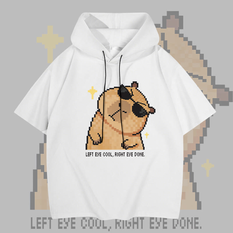 Cool Capybara Graphic Modakawa Short Sleeve Hoodie - White - 3XL - image 1