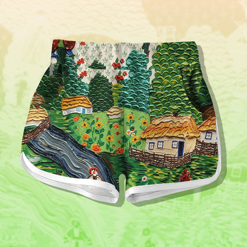 Countryside Village Graphic Modakawa Shorts - Green - 5XL - image 1