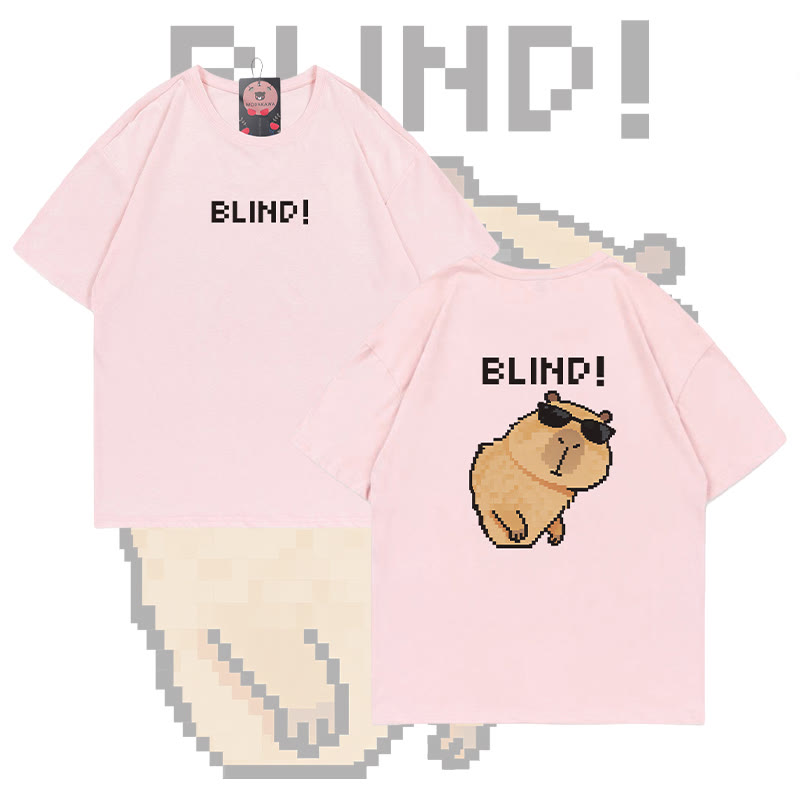 BLIND Capybara Graphic Modakawa 100% Cotton T-shirt - Light Pink - 5XL - image 2