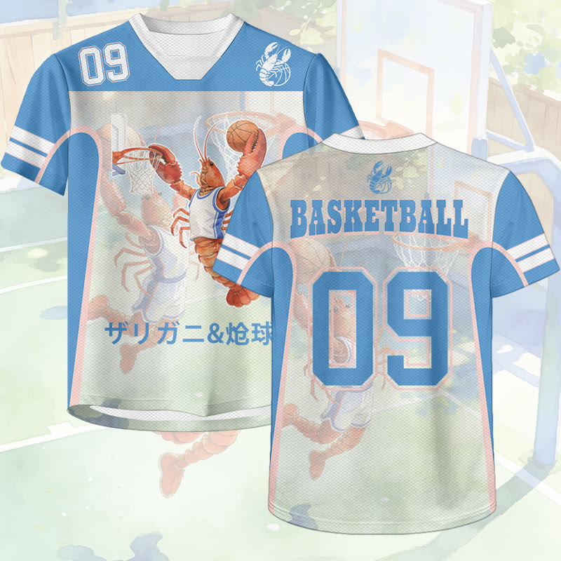 BASKETBALL Number Lobster Graphic Modakawa Unisex Jersey T-shirt - Blue - 6XL - image 1