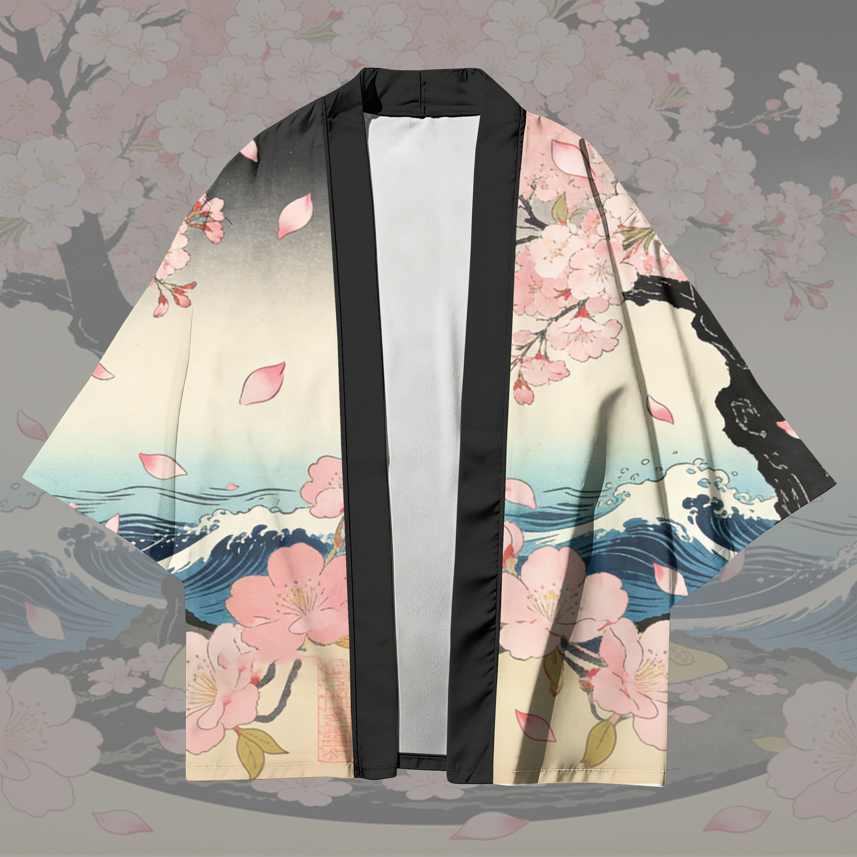 Sakura Samurai Cat Graphic Modakawa Cardigan Kimono Outerwear - image 2