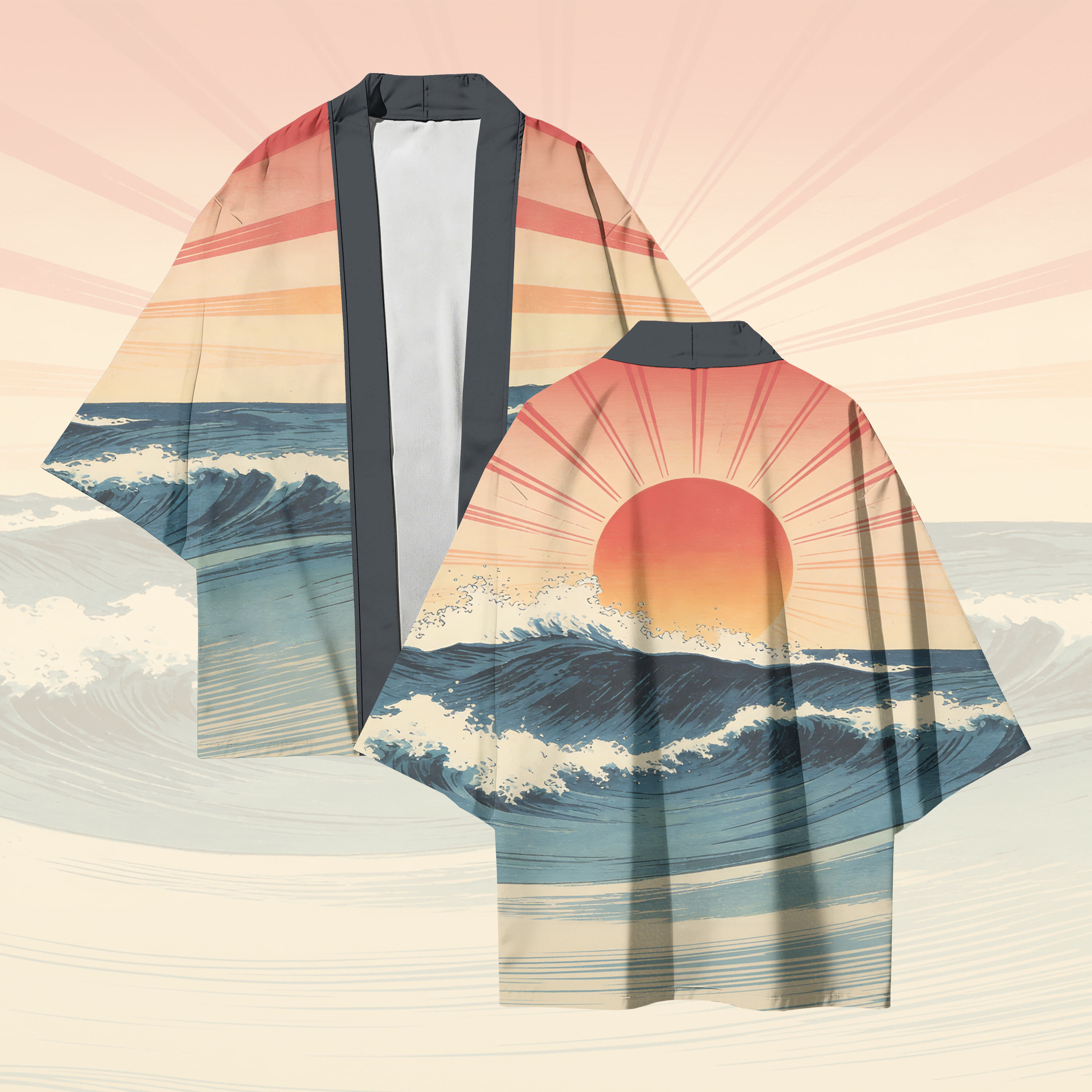 Rising Sun Graphic Modakawa Cardigan Kimono Outerwear - Multicolor - 3XL - image 1