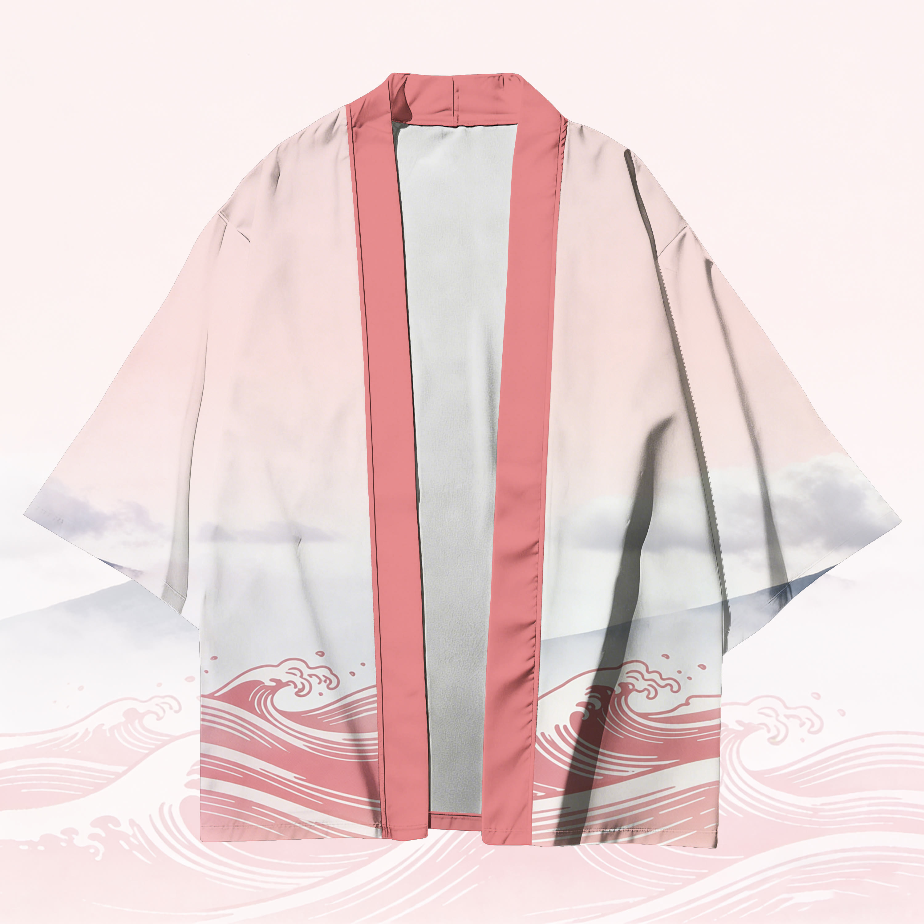 Fuji Sunset Graphic Modakawa Cardigan Kimono Outerwear - Pink - 3XL - image 2