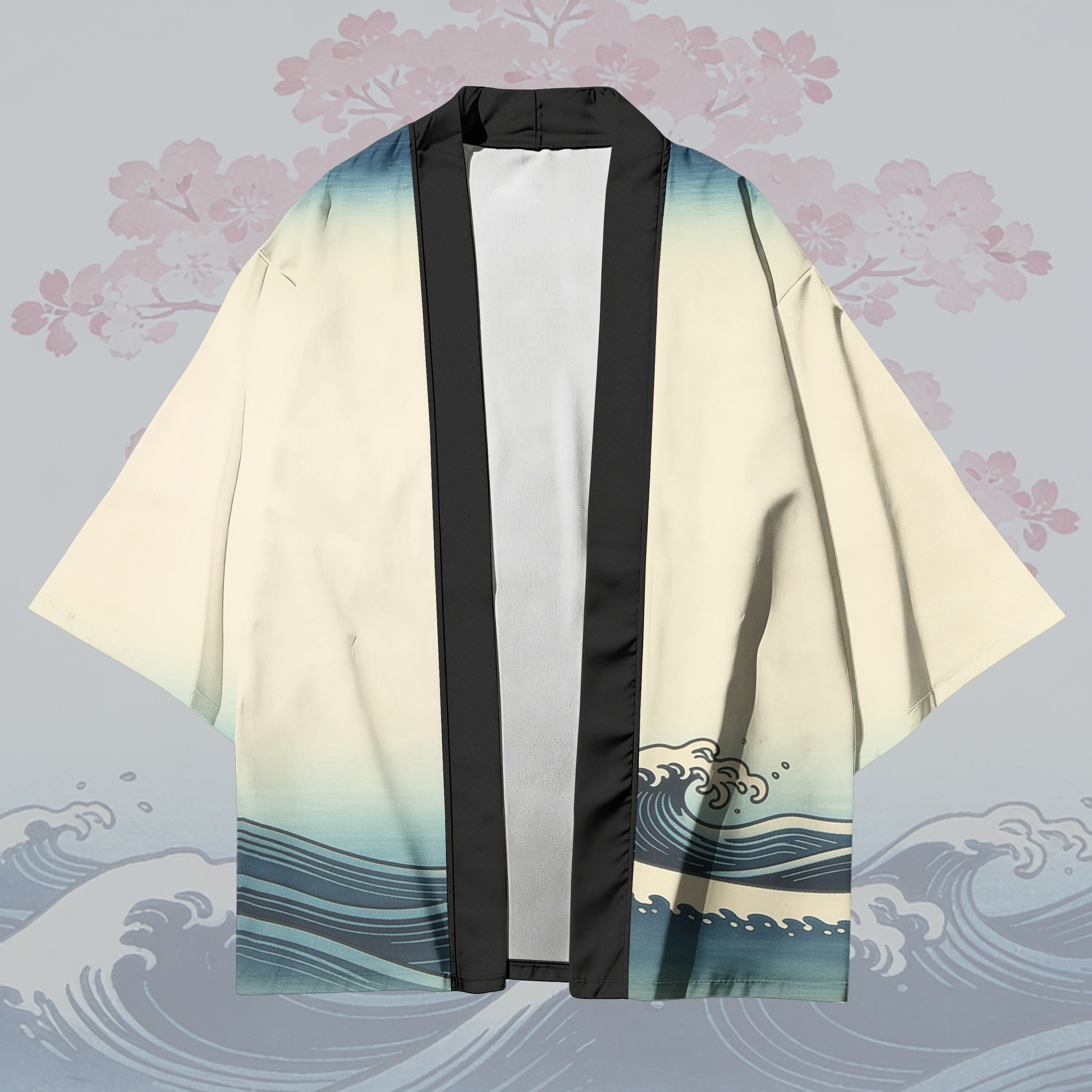Sakura Waves Graphic Modakawa Cardigan Kimono Outerwear - image 2