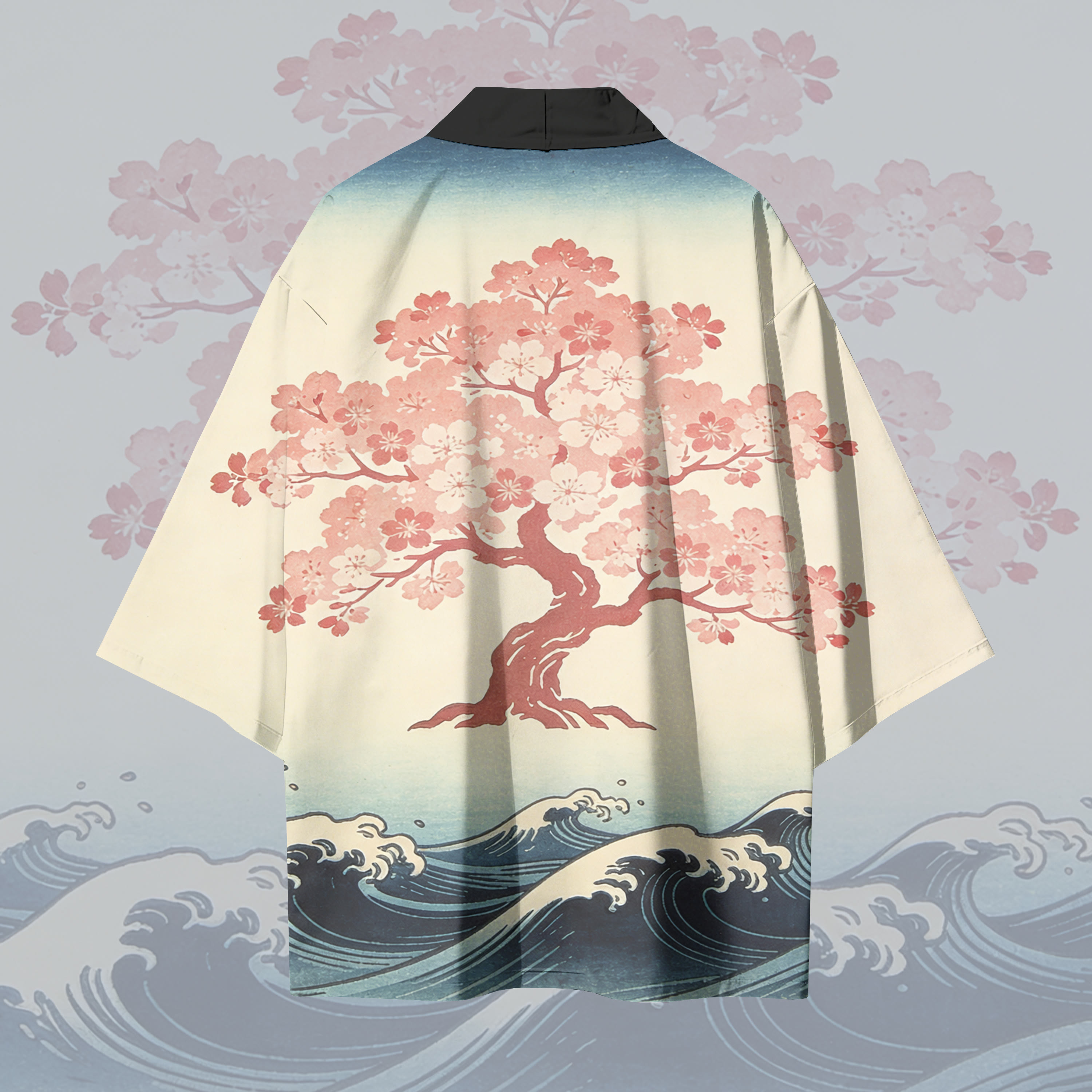 Sakura Waves Graphic Modakawa Cardigan Kimono Outerwear - image 3
