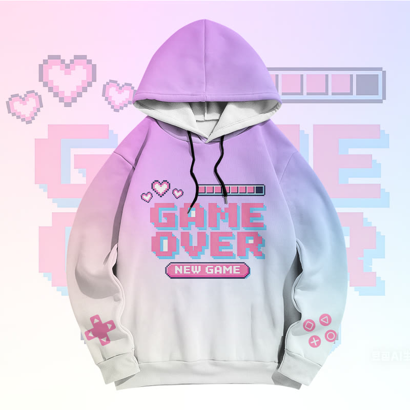 GAME OVER Arcade Graphic Modakawa Pullover Hoodie - Purple - 6XL - image 1