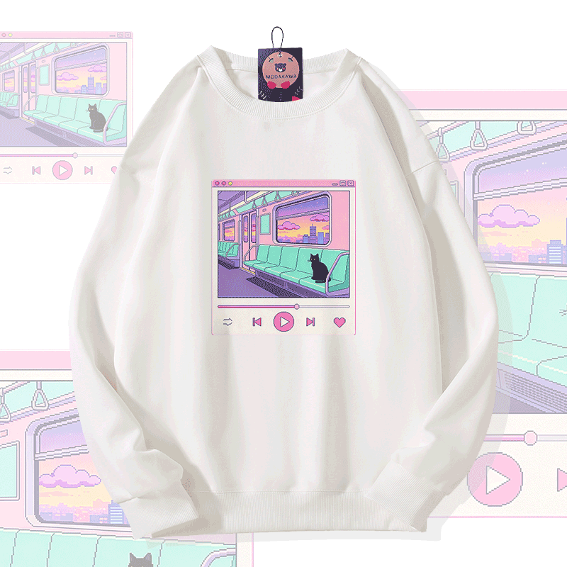 Cat Game Graphic Modakawa Sweatshirt - White - 5XL - image 2
