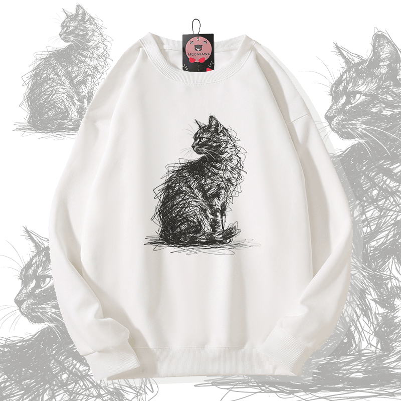 Sketch Cat Graphic Modakawa Sweatshirt - White - 5XL - image 2