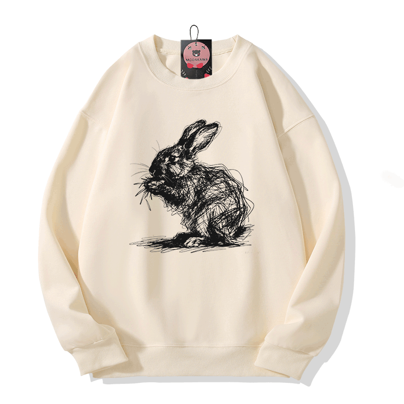 Sketch Rabbit Graphic Modakawa Sweatshirt - Beige - 5XL - image 4