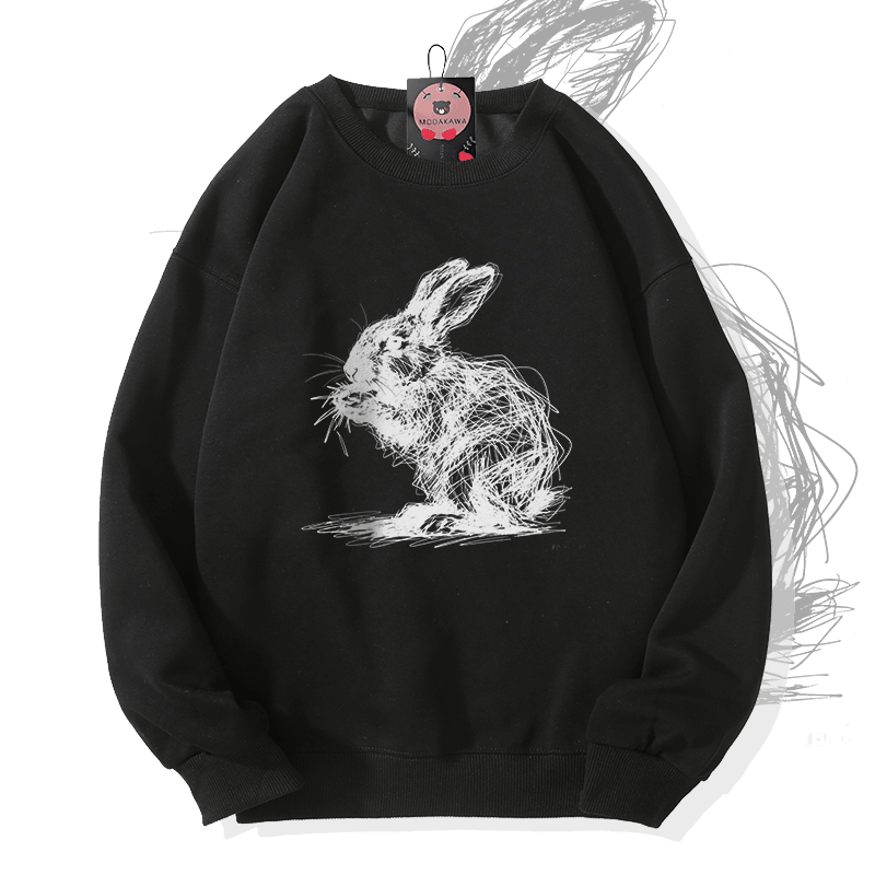 Sketch Rabbit Graphic Modakawa Sweatshirt - Black - 5XL - image 2