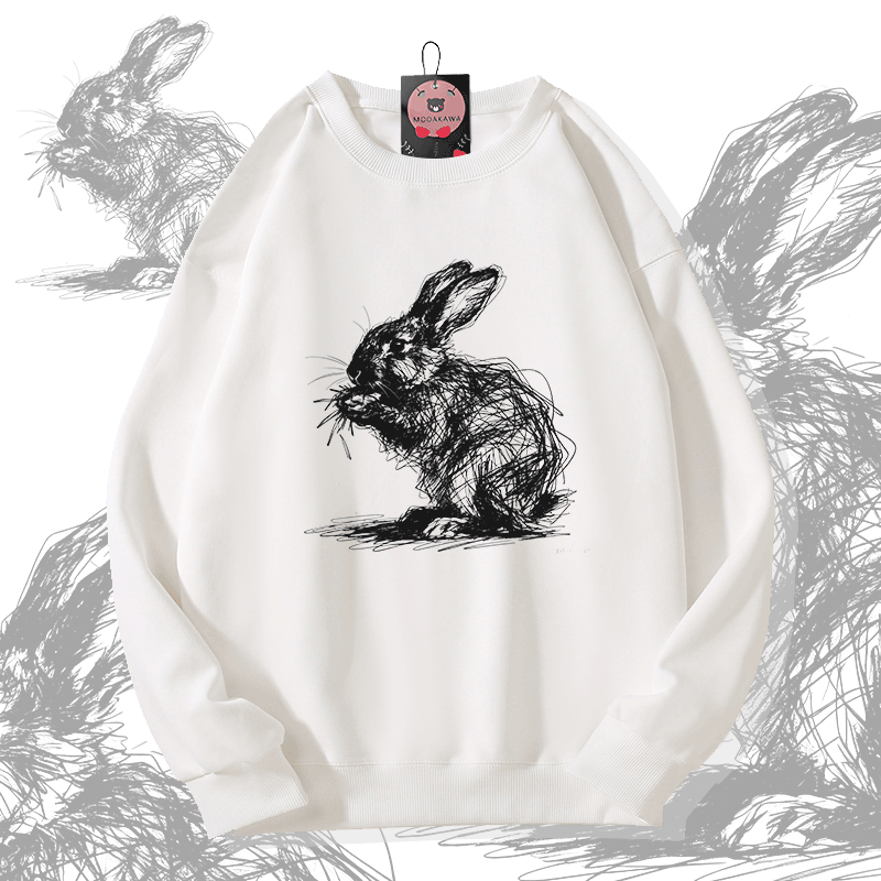 Sketch Rabbit Graphic Modakawa Sweatshirt - White - 5XL - image 1