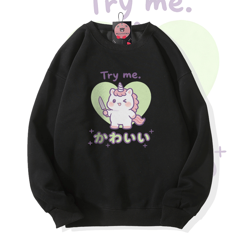 TRY ME Unicorn Graphic Modakawa Sweatshirt - Black - 5XL - image 2