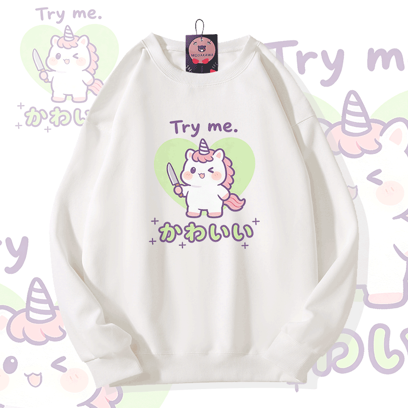 TRY ME Unicorn Graphic Modakawa Sweatshirt - White - 5XL - image 1