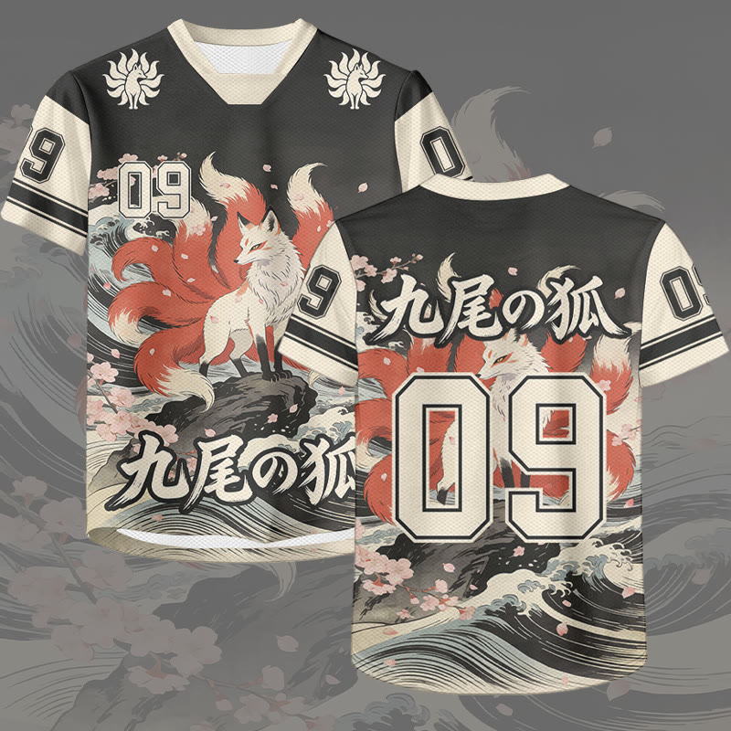 Edo Nine-Tailed Fox Number Graphic Modakawa Unisex Jersey T-shirt - Multicolor - 6XL - image 1