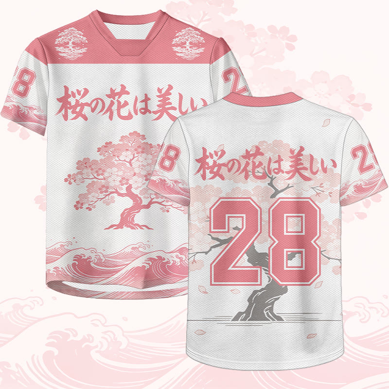 Sakura Wave Number Graphic Modakawa Unisex Jersey T-shirt - Pink - 6XL - image 1