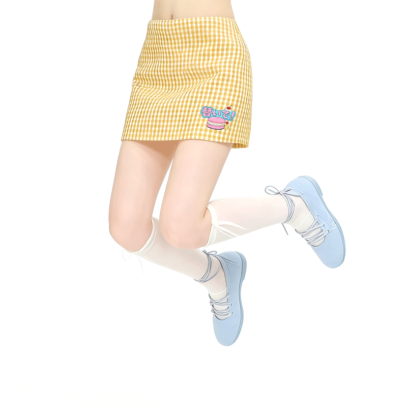 Macaron Graphic Modakawa High Waist Gingham A-Line Mini Skirt - image 1