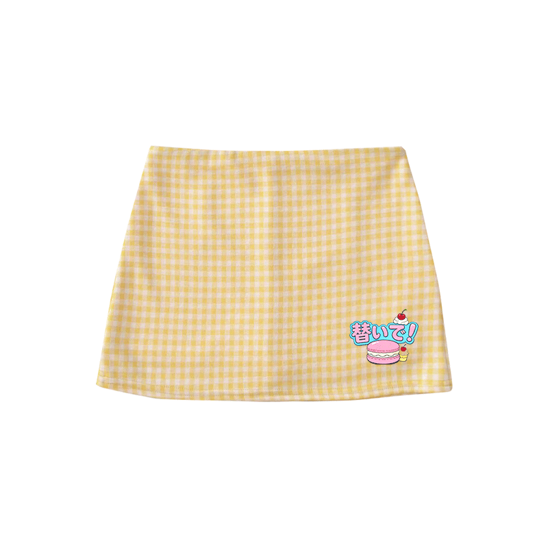 Macaron Graphic Modakawa High Waist Gingham A-Line Mini Skirt - Yellow - M - image 2
