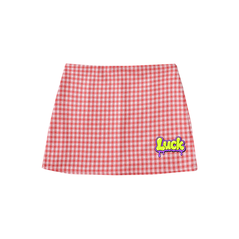 LUCK Graphic Modakawa High Waist Gingham A-Line Mini Skirt - Red - M - image 3
