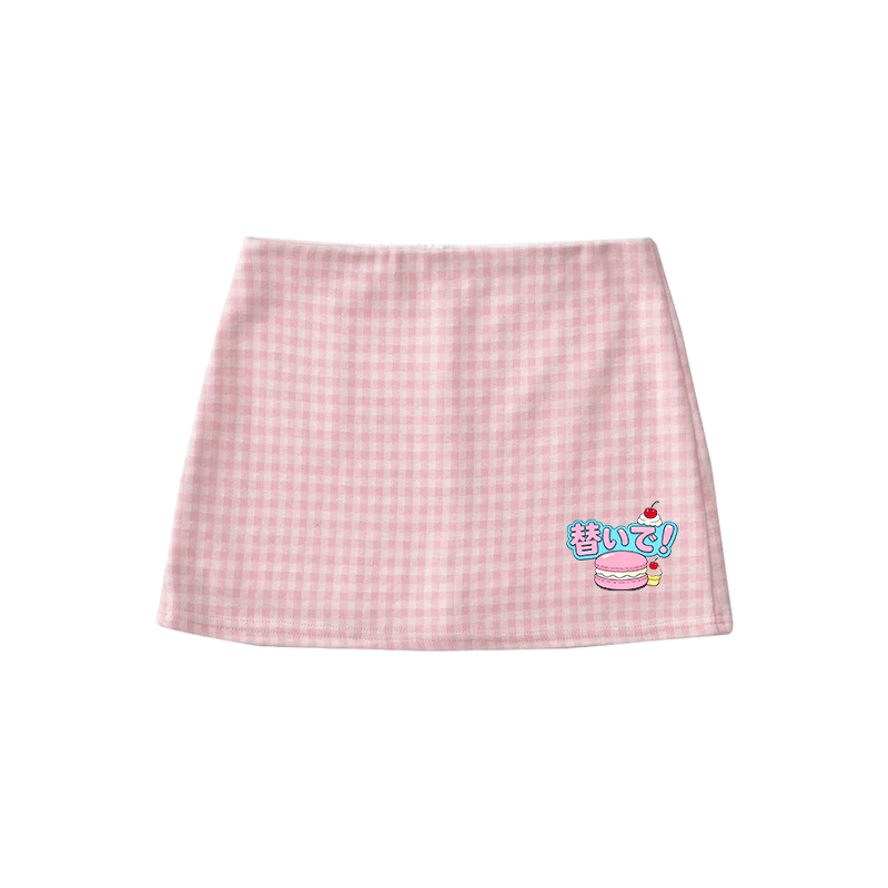 Macaron Graphic Modakawa High Waist Gingham A-Line Mini Skirt - Pink - M - image 3