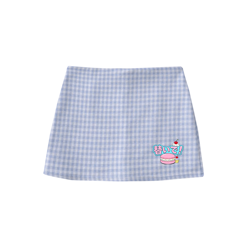Macaron Graphic Modakawa High Waist Gingham A-Line Mini Skirt - Blue - M - image 4