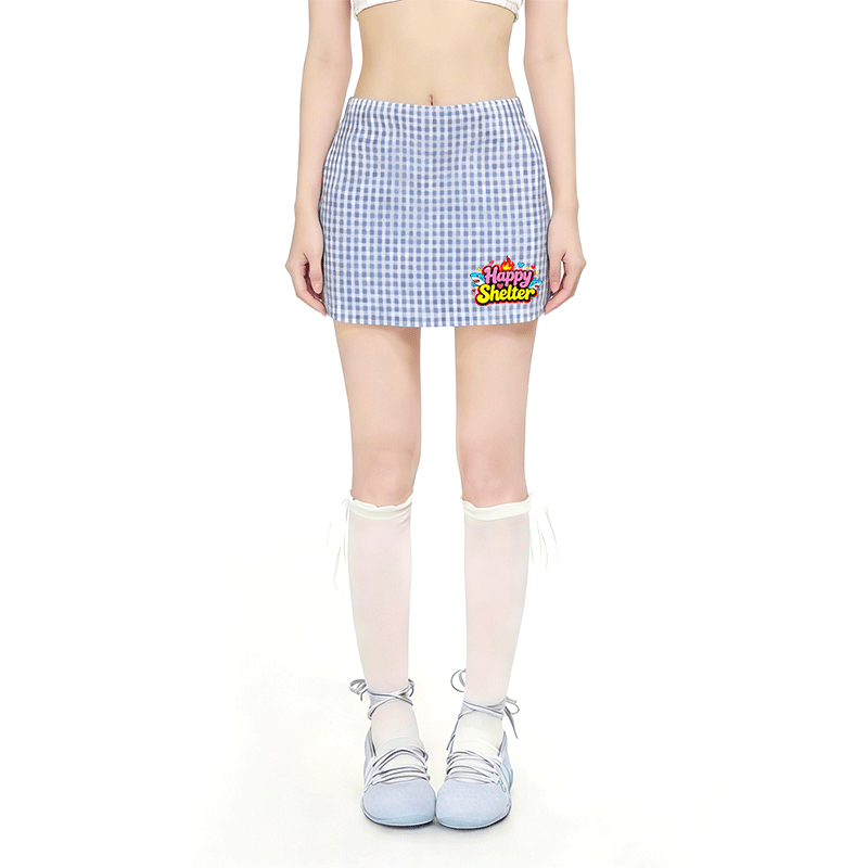 HAPPY SHELTER Graphic Modakawa High Waist Gingham A-Line Mini Skirt - image 1