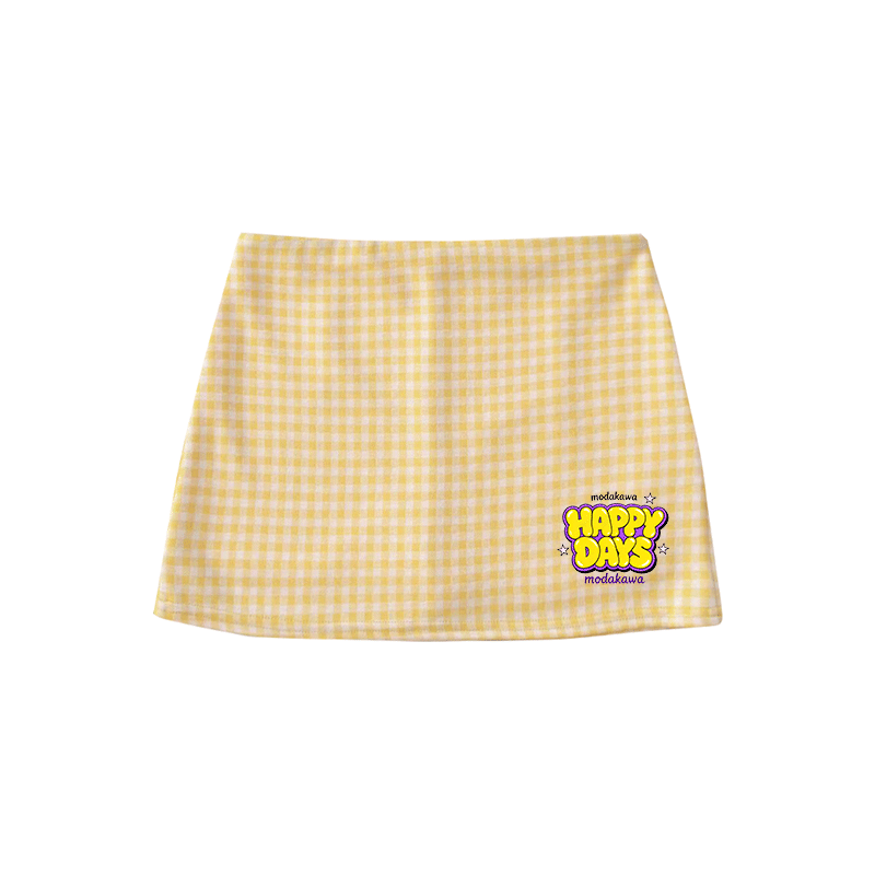 HAPPY DAYS Graphic Modakawa High Waist Gingham A-Line Mini Skirt - Yellow - M - image 3