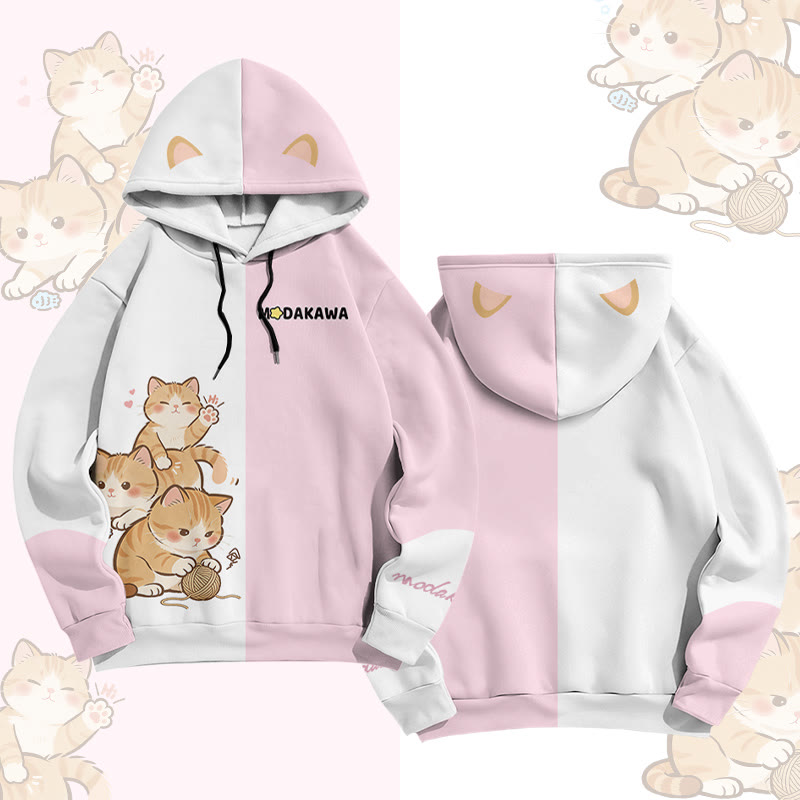 Cat Graphic Modakawa Pullover Hoodie - Pink - 6XL - image 2
