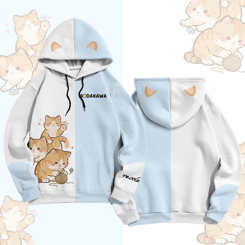 Cat Graphic Modakawa Pullover Hoodie - Blue - 6XL - image 1
